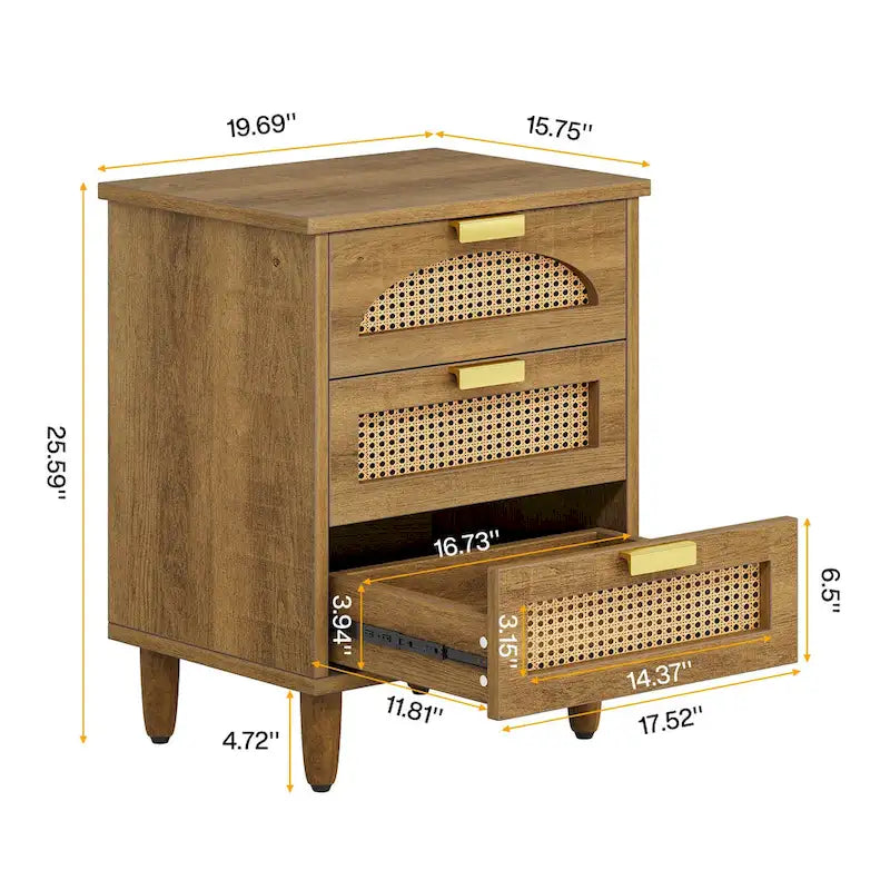 20-Inch Night Stand, 3-Drawer Wood Bedside Table Storage Cabinet for Bedroom, Green