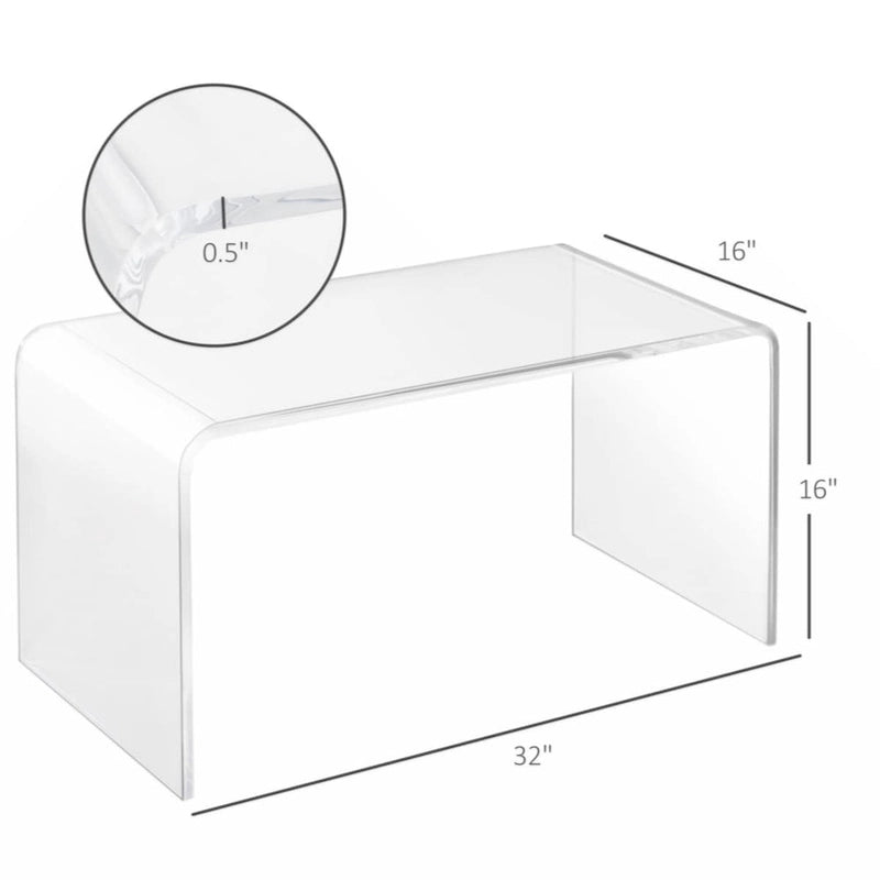 32 Long Rectangle All Acrylic 15mm Thick Waterfall Coffee Table, Clear